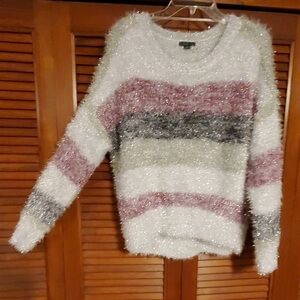 Wild Fable Fuzzy Striped Sweater - White, Pink, Gray